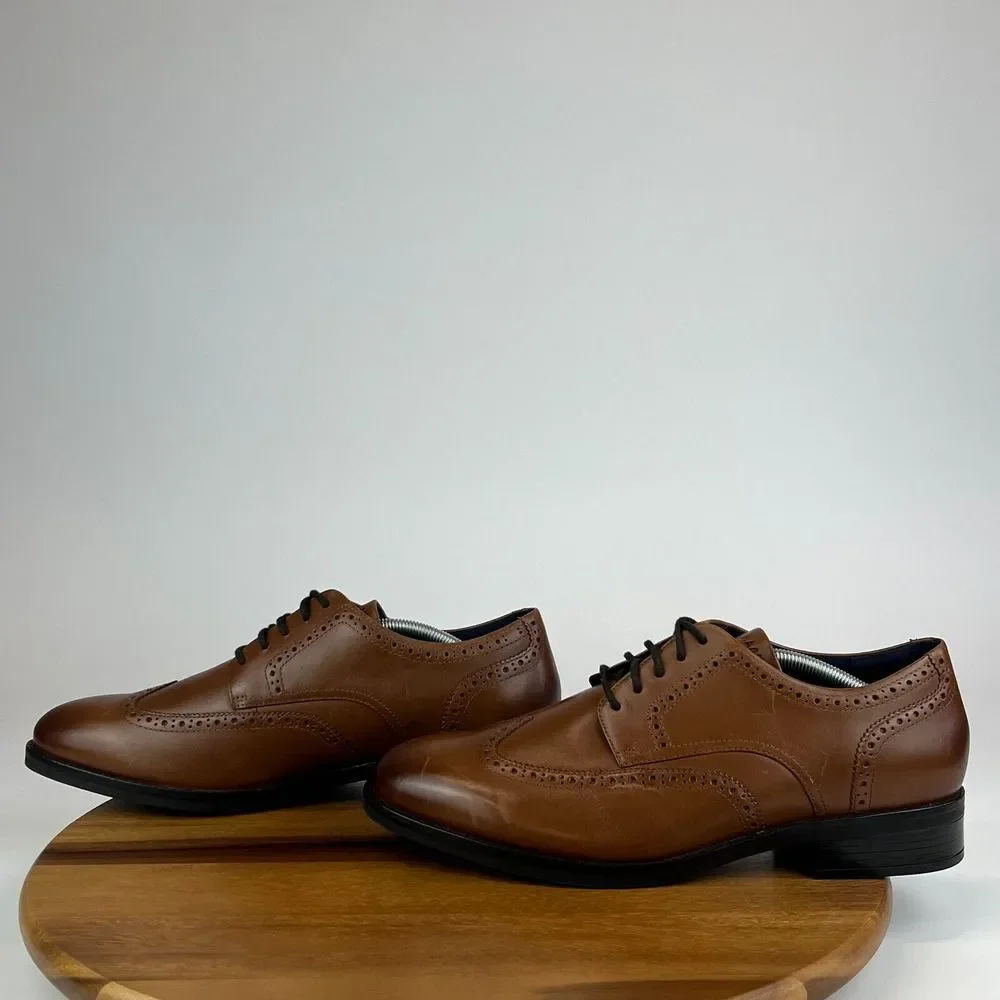 New Mens Cole Haan Grand Plus Brown Leather Wingtip Oxford Dress Shoes Size 11 W